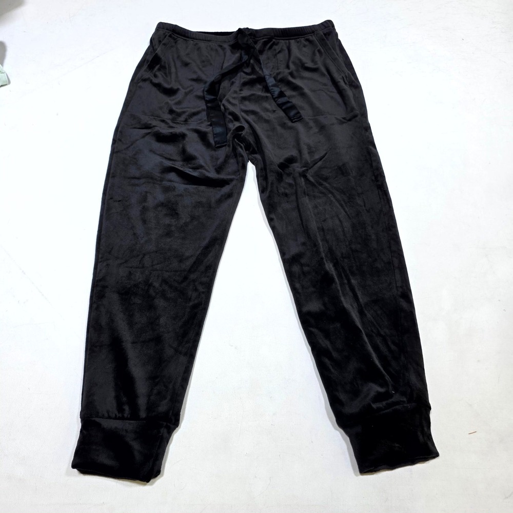 Felina Velour Joggers Women Large Black Plush Lounge Pants Pajamas 6303